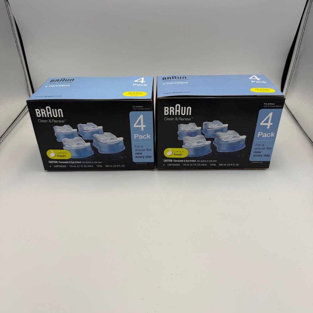 Braun Clean & Renew CCR4 Shaver Cleaning Cartridges Lemon Fresh 4 Pack Lot of 2